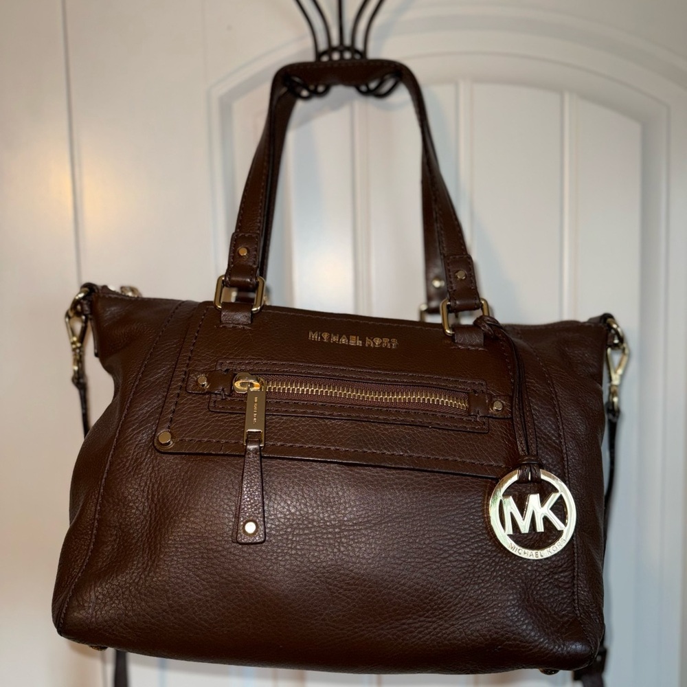 Michael Kors Chocolate Leather Tote with Gold Accents